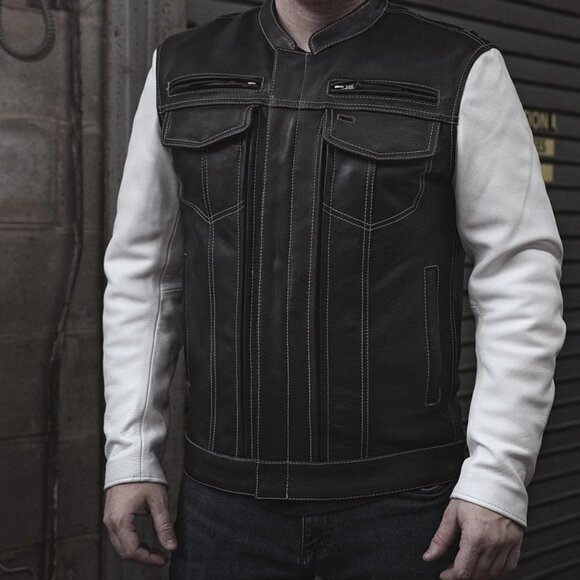 Vincent Men's Cafe Style Leather Jacket - Picture 2 of 8